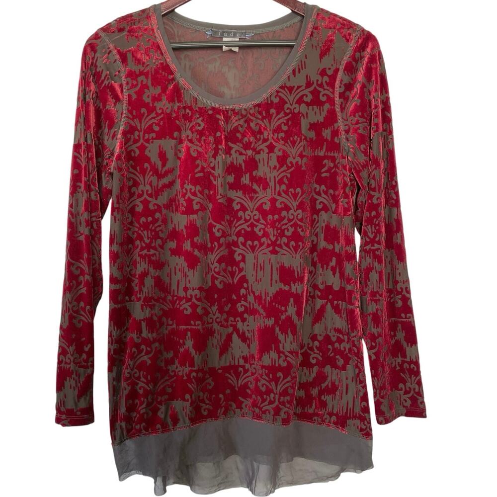 Velvet Burnout Womens Blouse Dark Romantic Red Fade Whimsigoth Artsy Size Large